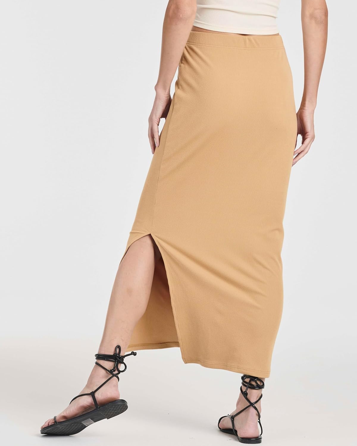Real Essentials 3 Pack: Women's Ribbed High Waisted Maxi Skirt with Side Slit - Casual Long Pencil Skirt - Image 3