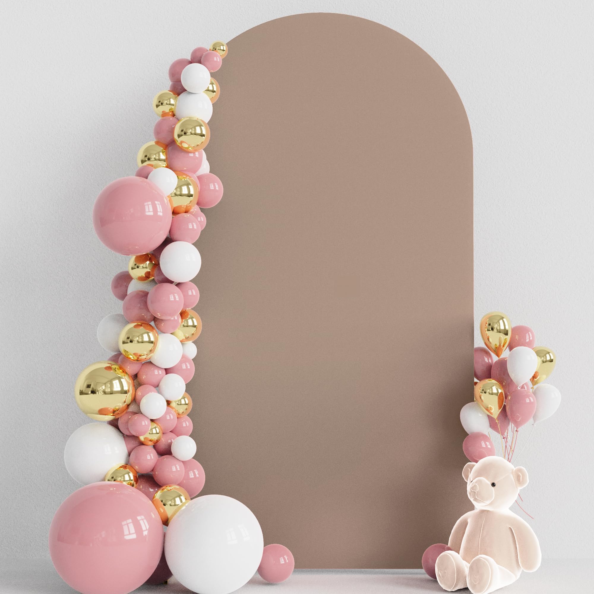Wokceer 7.2FT Wedding Arch Cover Spandex Fitted Wedding Arch Stand Covers Round Top Chiara Arch Backdrop Cover for Birthday Party Ceremony Banquet Decoration Beige — view 79