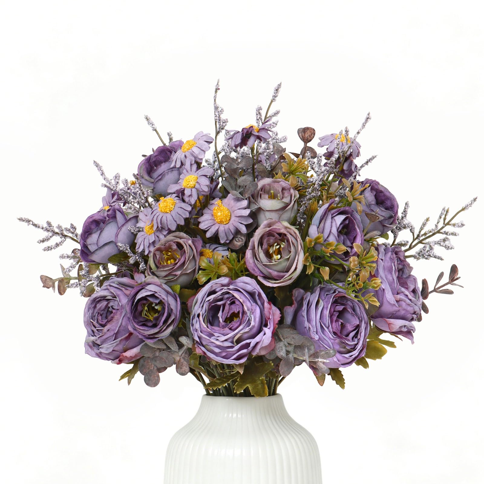 MEIVINES Artificial flowers 6 bundles Artificial silk flowers Bouquets Fake flowers Plants Decorations for home décor, interior, dining room, kitchen, wedding (6, Purple)