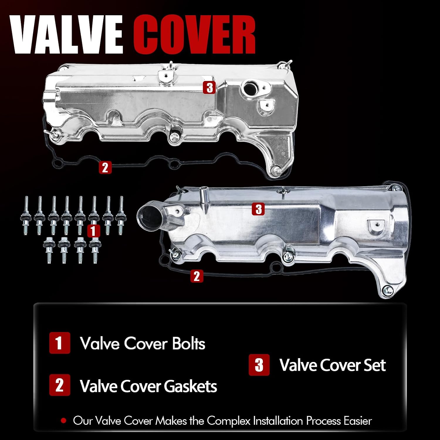 MITZONE Aluminum Valve Cover Set Compatible with 2001 2002 2003 2004 2005 Ford Explorer Sport Ranger Mercury Mountaineer 4.0L 1L2Z6582CA 4L5Z6582JA