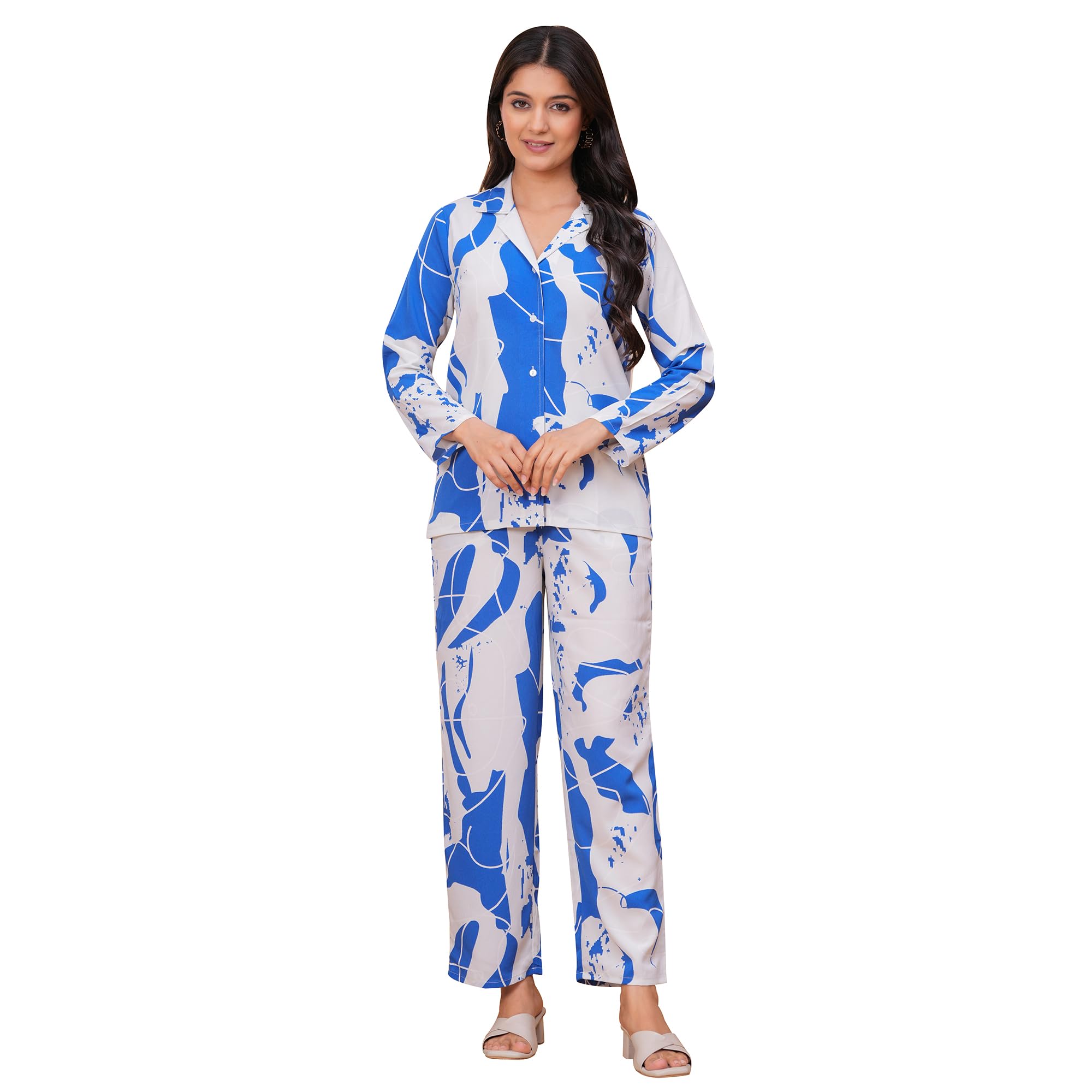 Women's Geometric Co-ords Set, Libra Crepe, Cameo Color, Night Suit for Womens and Girls-image-22