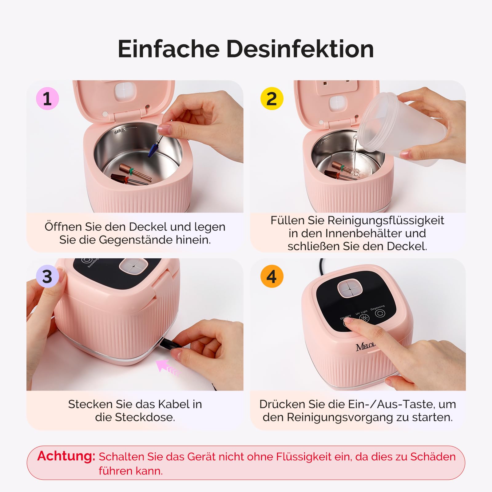 MelodySusie 2-in-1 Reinigungsgerät für Nagelwerkzeuge, UV Sterilisator mit 3 Timer-Modi Multifunktionale für Nagelfeilen, Nagel Pinsel, Nagelknipser, Schmuckreinigung, für Salon und Home, Rosa