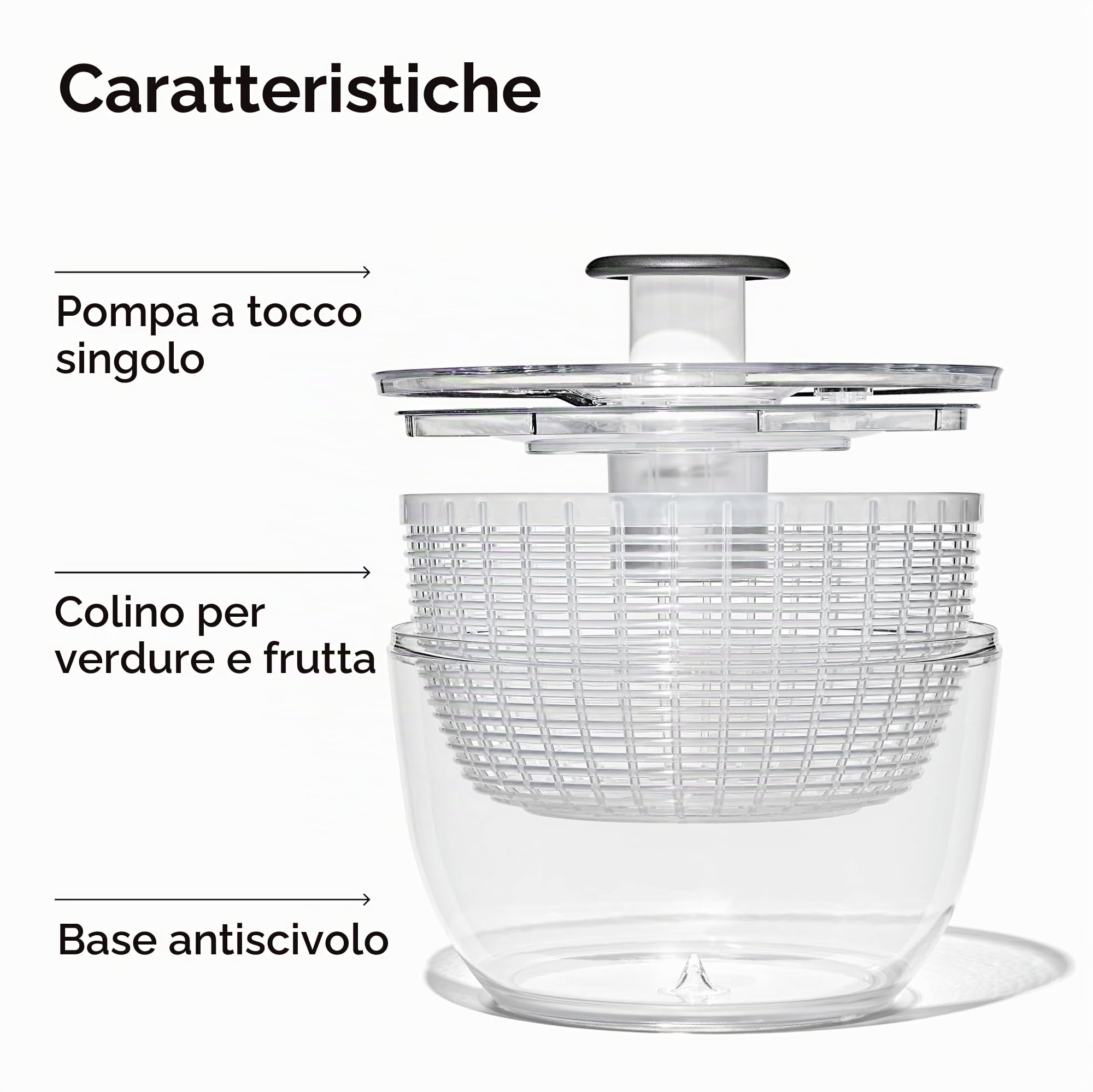 Oxo 324, Centrifuga per insalata con coperchio, diametro: 26 cm