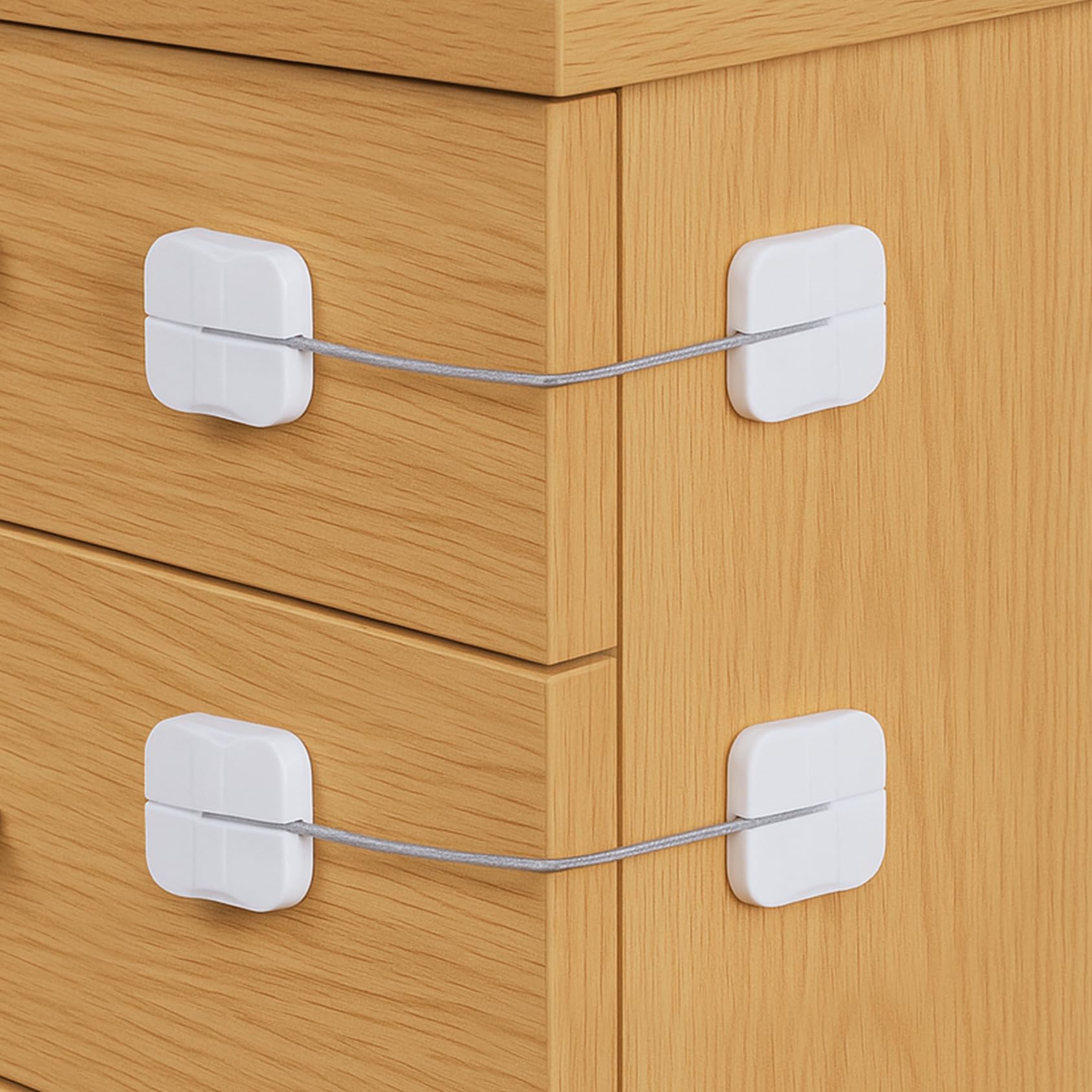 Maveek Schrankschlösser, Babysicherung, Schubladensicherung, Doppelknöpfe, Weiß, Kühlschrankschloss, WC, Schrank, Kommode, Küche, Kühlschrank, Tür, Fenster, Verriegelung für 0–24 Monate, 4 Stück