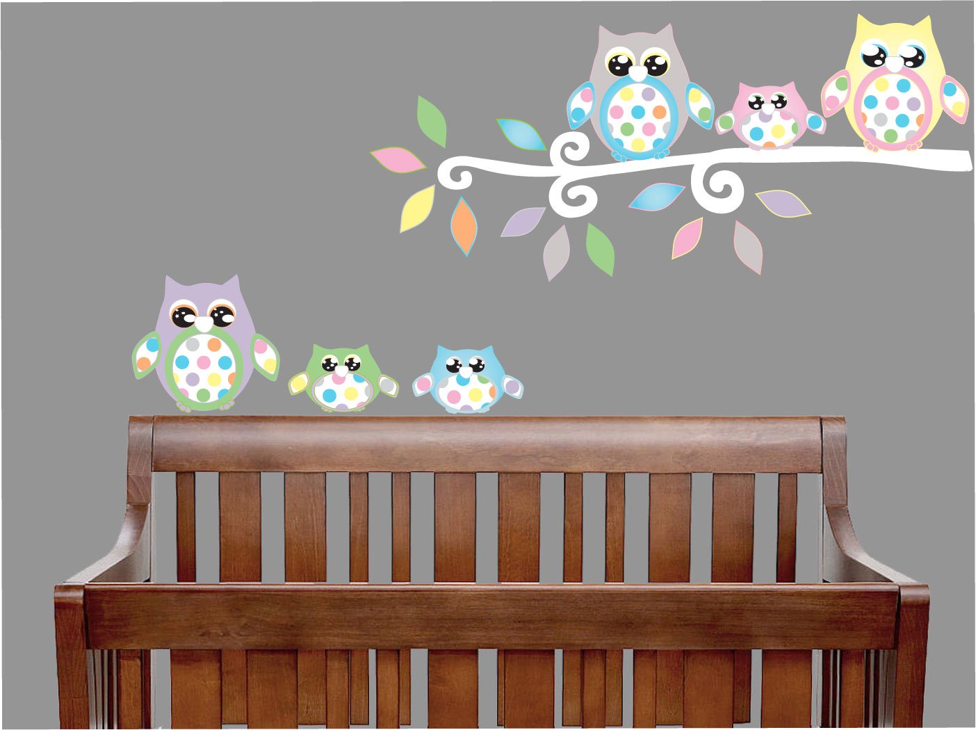 Owl Wall Decals with Polka Dots Stickers Woodland Forest Animal Owl Children's Nursery Decor (Multicolored Owls with Dots)