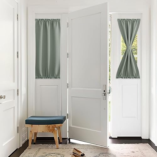 Vista 87 de PONY DANCE Cortina opaca marrón para puerta francesa, persiana de ventana con aislamiento térmico con alzapaños, panel de privacidad para luz