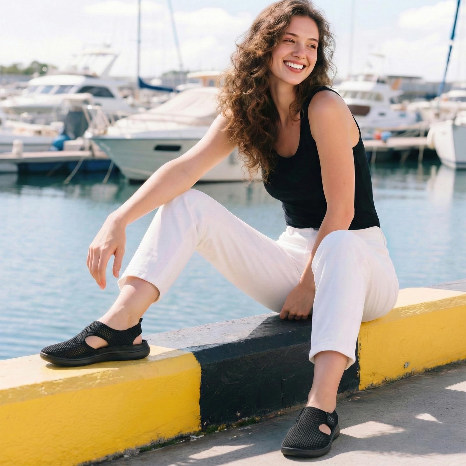 JOINFREE Womens Mesh Walking Sandals Closed Toe Breathable Air Knit Summer Shoes Adjustable Wide Toe Box Zero Drop Barefoot Sneakers for Beach Travel Camping Daily Wear Non-Slip — view 2