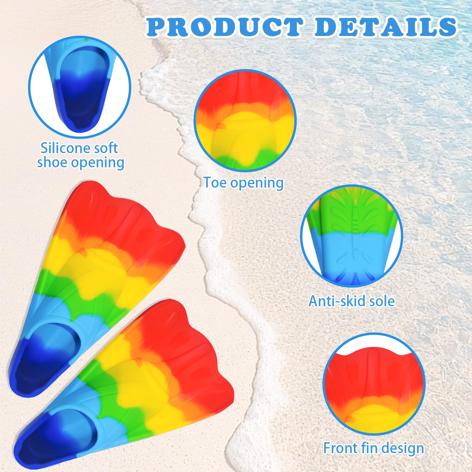 Palmes de natation courtes en silicone pour enfant XS S - Antidérapantes douces et confortables pour la natation, l'apprentissage de la piscine, la plongée avec tuba