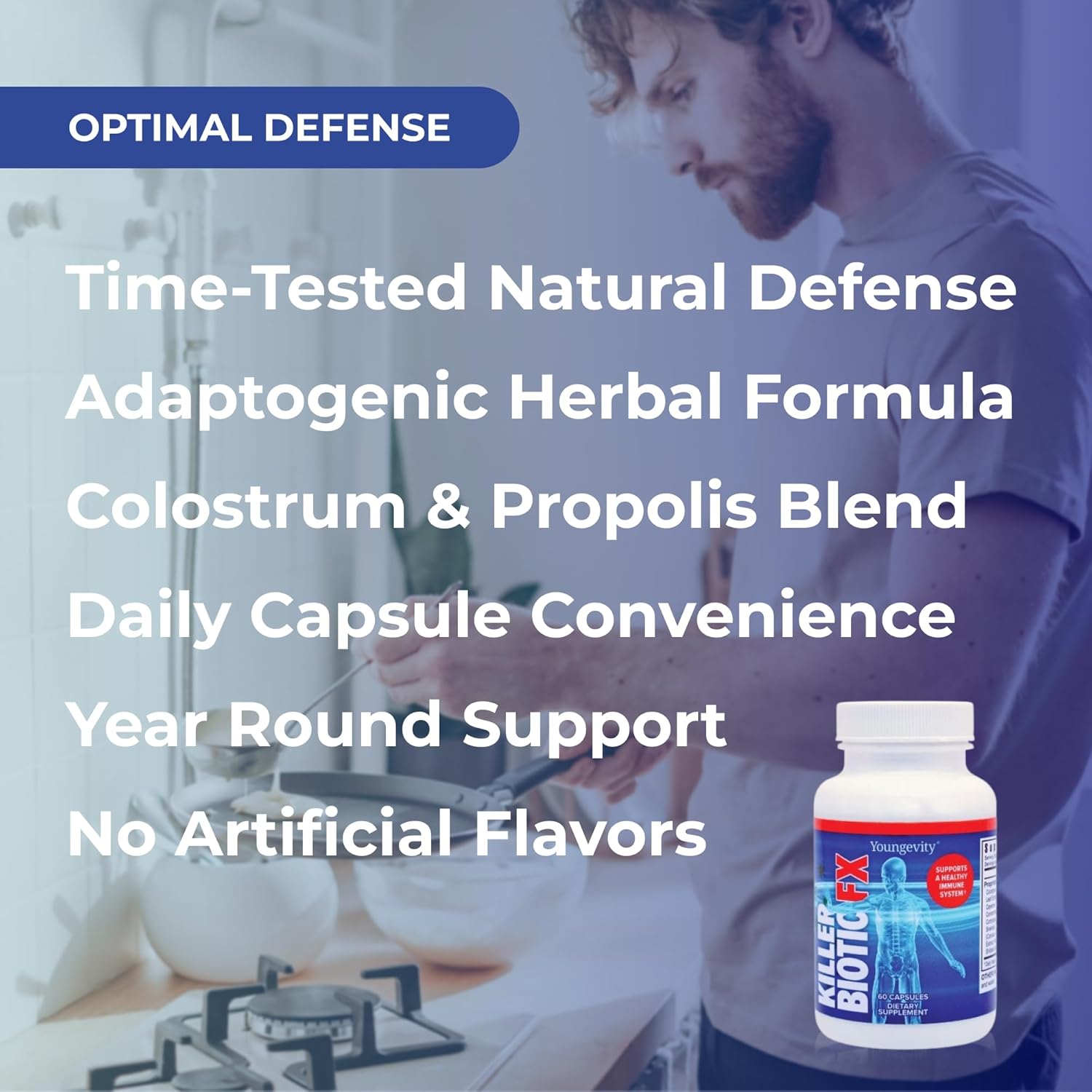 Youngevity Killer Biotic FX - Immune System Support | Sourced from Bee Propolis, Mushrooms & Colostrum | Natural Immunity Support | 60 Capsules