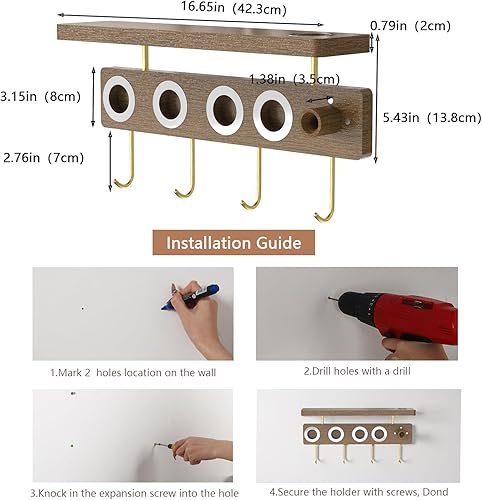 Miniatura 7 de Affogato Soporte de almacenamiento de nogal compatible con secador de pelo supersónico Dyson y accesorios, soporte de montaje en pared con