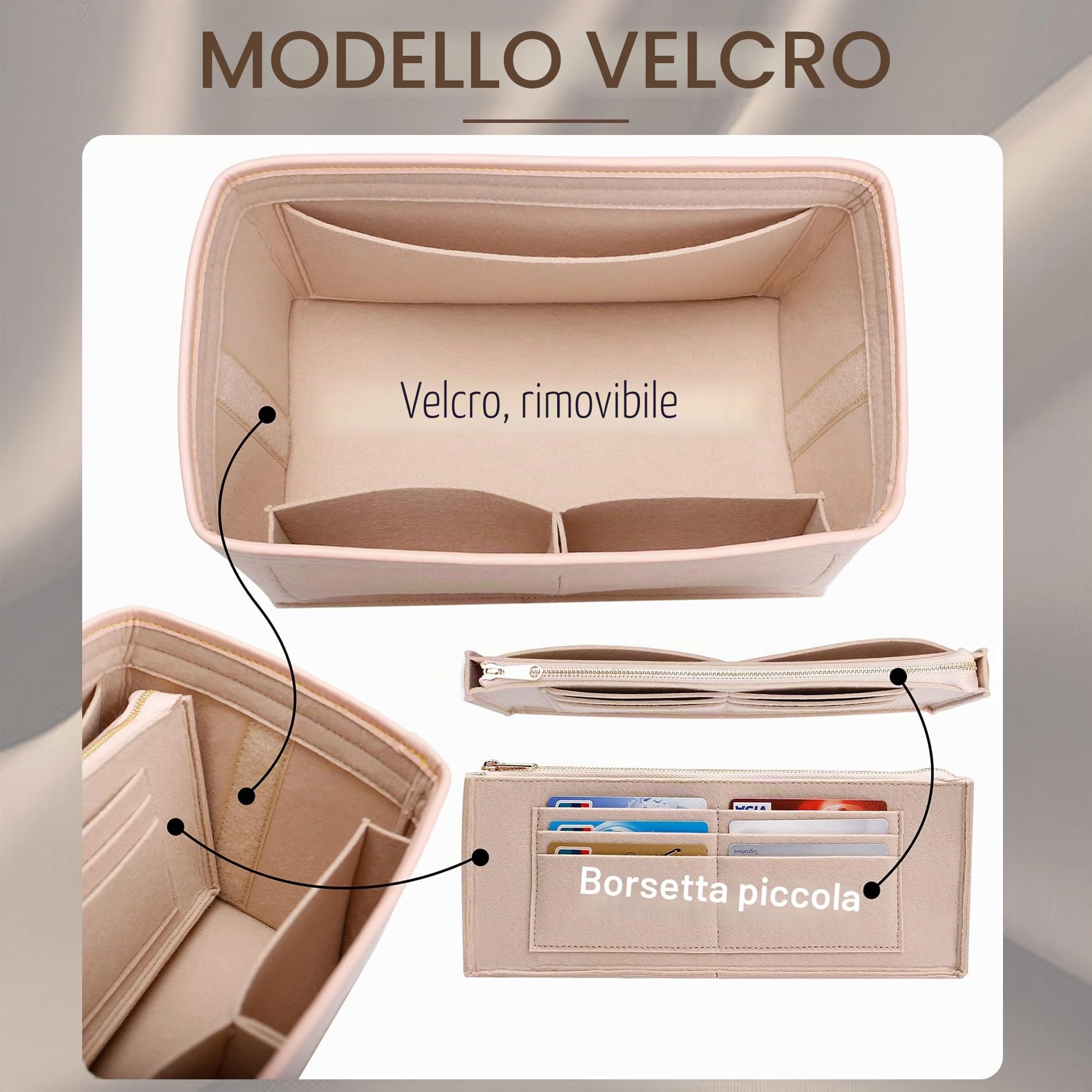 Doxo Set di 2 organizer per borsa e base in feltro per LV Speedy 25 e Neverfull PM (M-marrone)