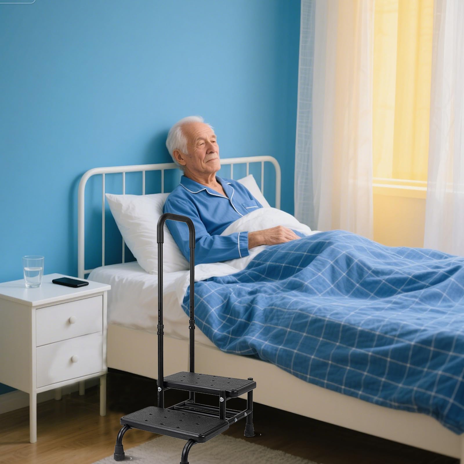 Supporto per vasca da bagno con maniglia, per anziani e disabili, regolabile in altezza a 5 marce, 2 livelli, portata fino a 136 kg, poggiapiedi con manico, poggiapiedi per letto, cucina, vasca da