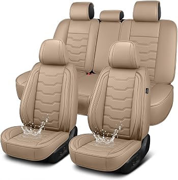 DISUTOGO Full Set Seat Covers for Subaru Outback 2007-2024 2025 2026 Waterproof Premium Leather for Outback Car Seat Covers Compatible Airbag Automotive Seat Cushions5 Seats, Beige