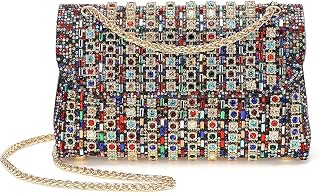 کیف دستی شب زنانه، کیف کلاچ رسمی، کیف دوشی با سنگ‌های زینتی، مناسب مهمانی و عروسی با زنجیر (رنگارنگ)