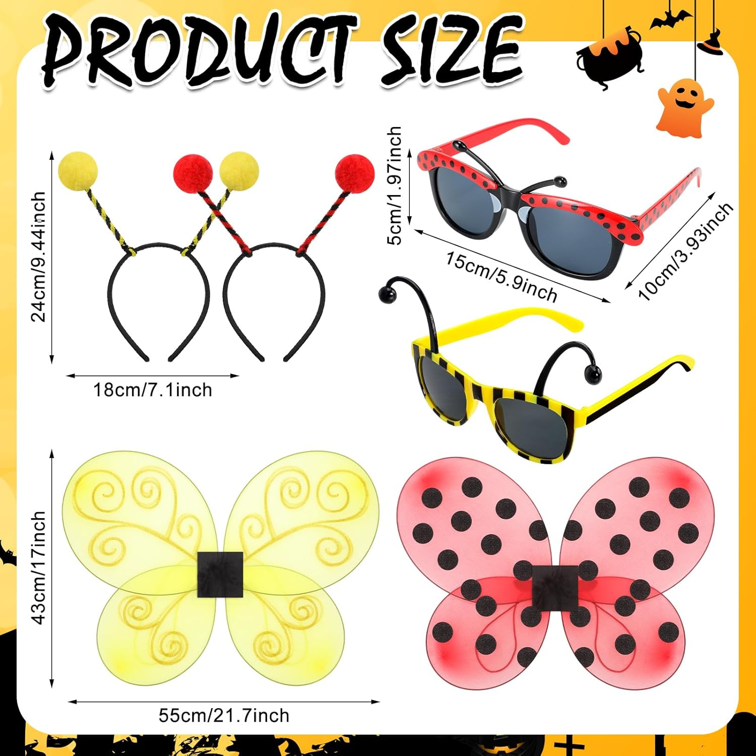 10 Pcs Halloween Bee and Ladybug Costume Set for Adults Include Tutu Skirt Wings Headband Glasses Knee High Socks for Women Bug Insect Party Halloween Cosplay Ladybug Bee Accessories - Image 2