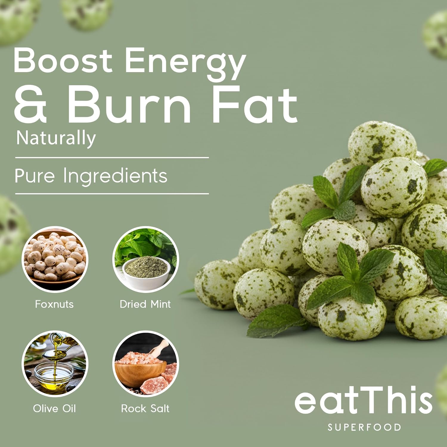 EatThis Superfood Roasted Foxnuts (Makhana), Organic Mint | Healthy Snack | Pack of 4 – 12 oz Total | Vegan, Gluten-Free, High Protein, Non-GMO, Guilt free