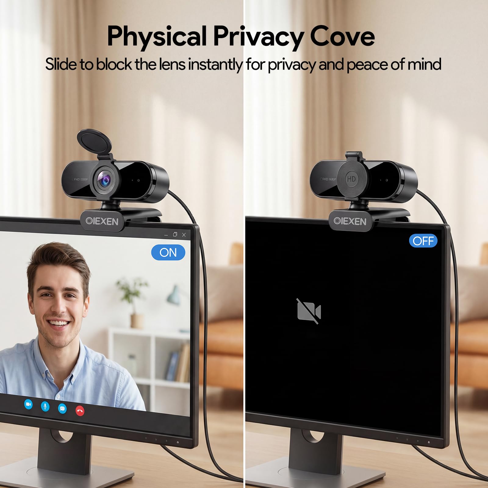 Webcam 1080P con microfono, esposizione automatica, FOV a 90°, copertura privacy, adattatore USB-A a C, telecamera per streaming plug & play per PC/Mac/Zoom/Team/Skype/riunioni/Switch 2