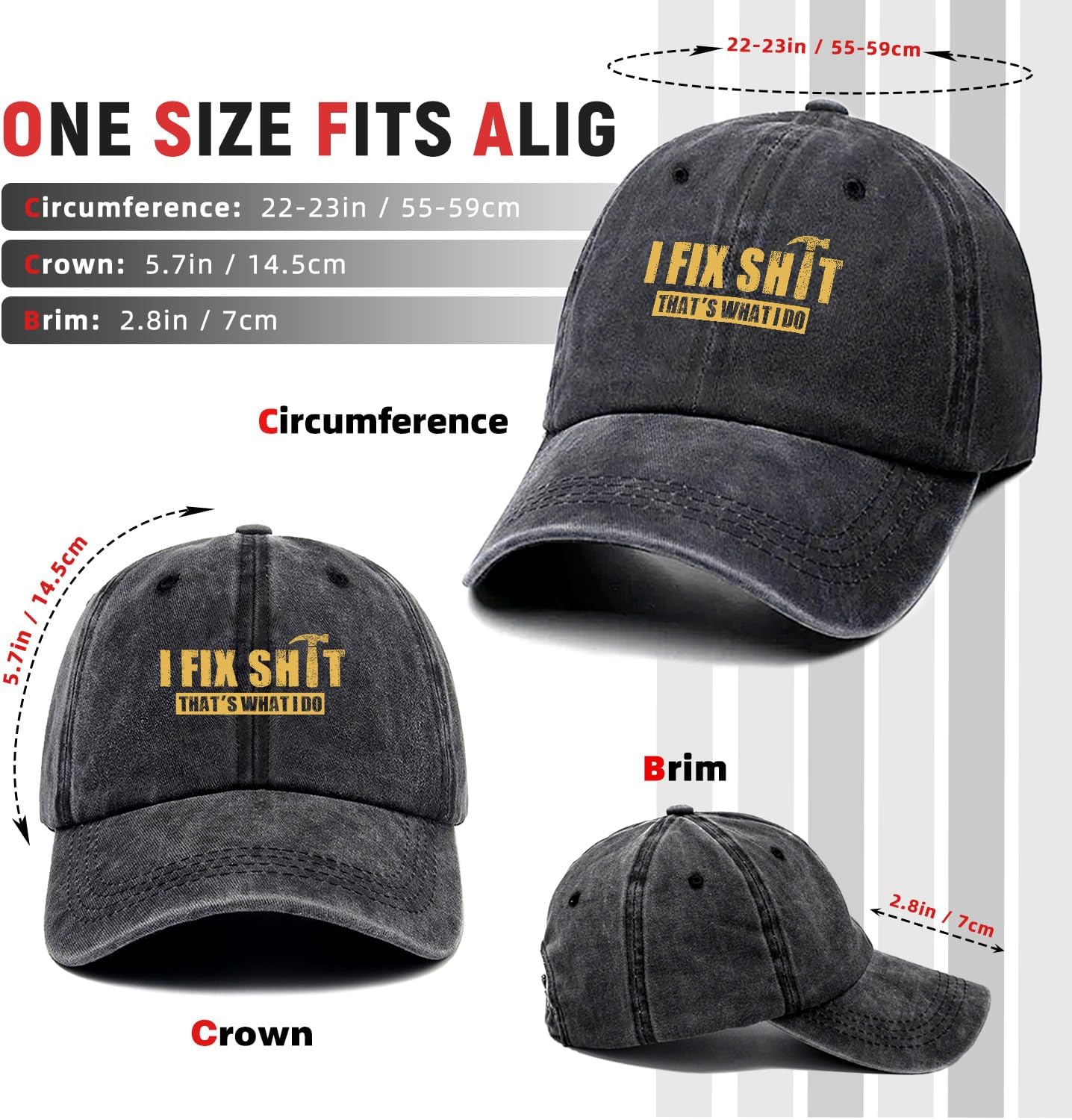I Fix Shit Cap That's What I Do Funny Printed Cotton Baseball Cap Adjustable Retro Washed Lightweight and Breathable Unisex Outdoor Trucker Hat, for Birthday Father's Day Men Dad Grandpa Husband Gifts - Image 2