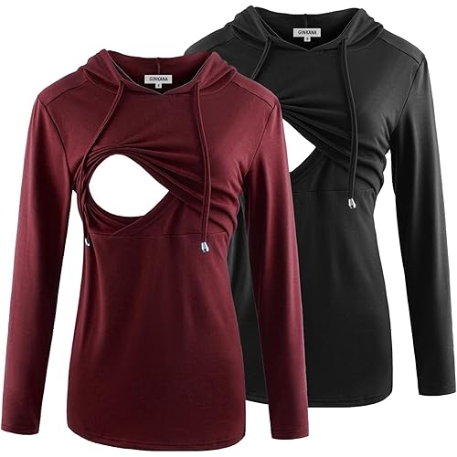 GINKANA Women's Nursing Hoodie Sweatshirt Long Sleeves Breastfeeding Maternity Tops Casual Clothes