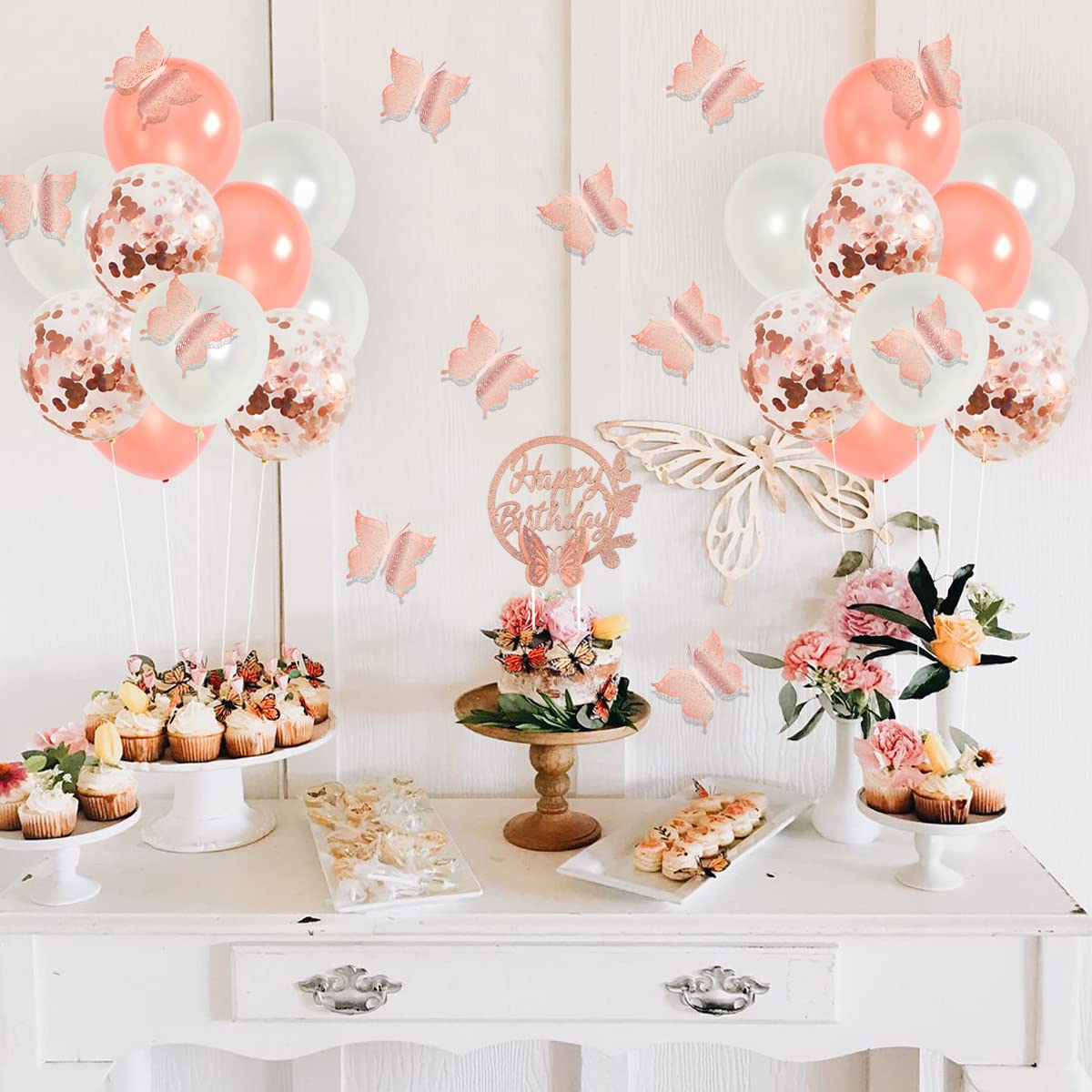Amazon.com: Rose Gold Butterfly Decorations Set - Happy
