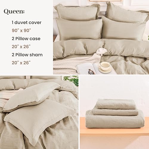 Miniatura 2 de NEXHOME PRO Juego de funda de edredón Tencel 100% de lino, tamaño Queen, 5 piezas (1 funda de edredón y 2 fundas de almohada y 2 fundas de