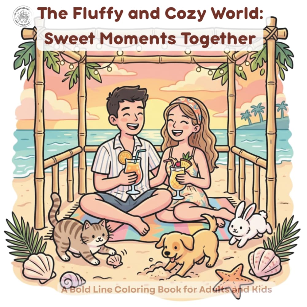 The Fluffy and Cozy World: Sweet Moments Together: A Bold Line Coloring Book for Adults and Kids