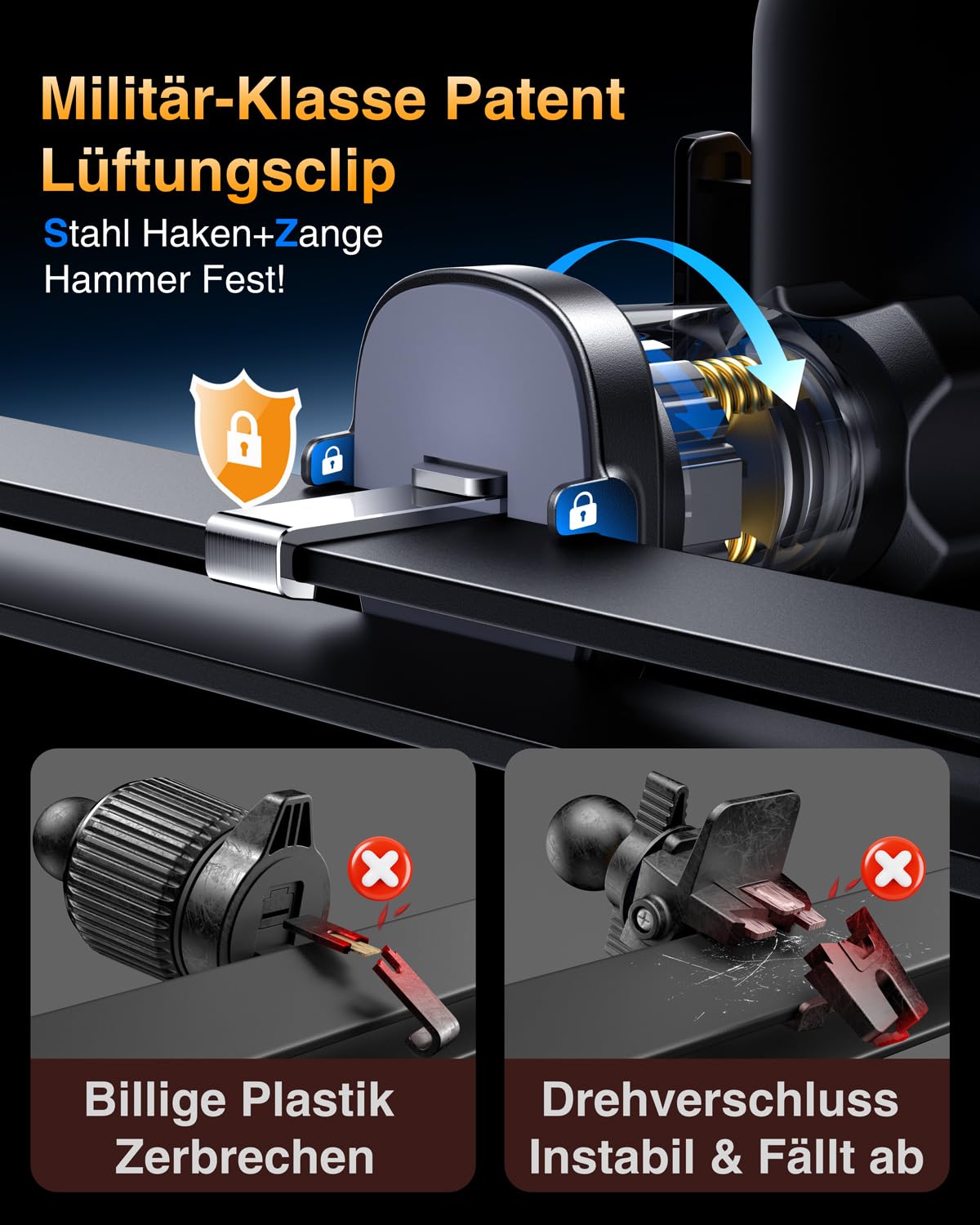 VANMASS 2026 Militärische Handyhalterung Auto Bombenfest Lüftungshaken Handy Halterung Auto Lüftung 100% Sicherer Griff Handyhalter 360°Drehbar Autohalterung Handy Auto für iPhone Samsung Smartphone