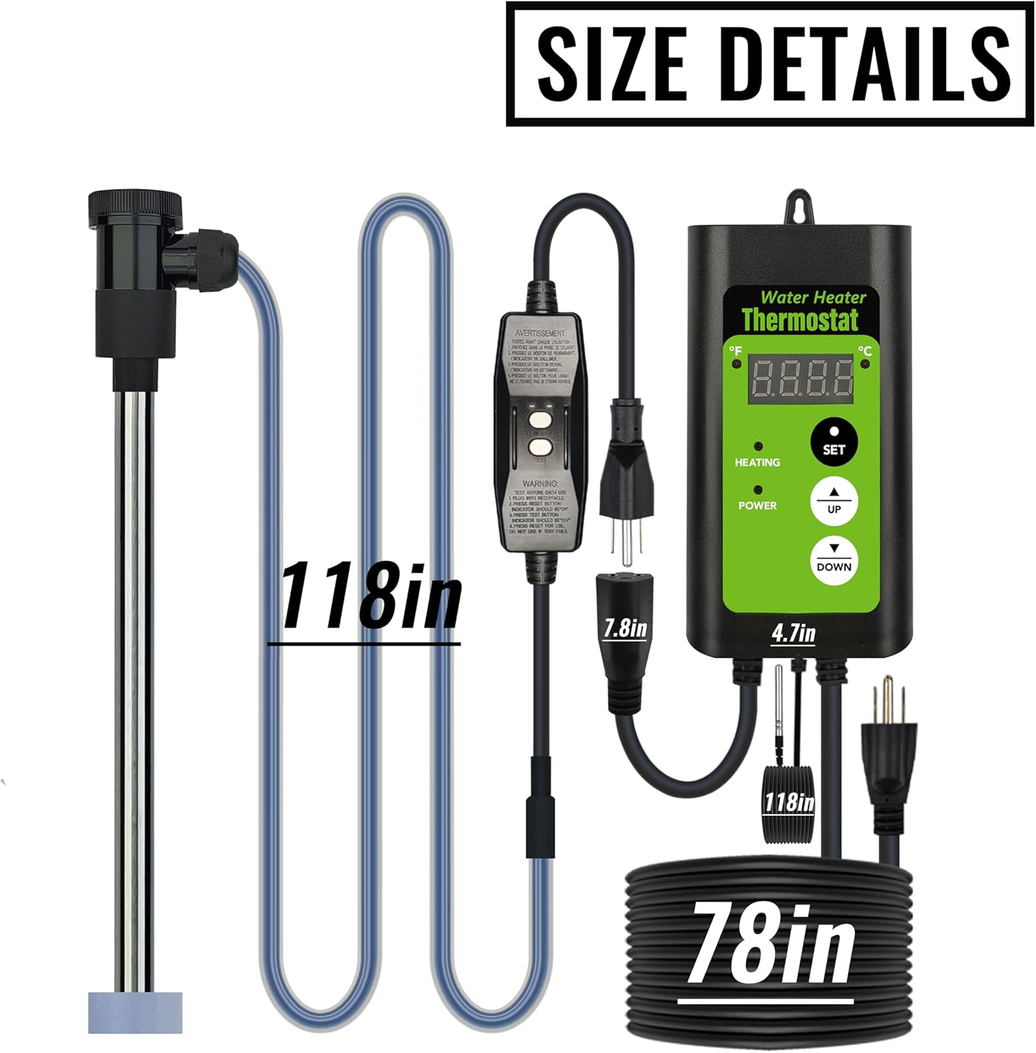 2000W Submersible Hot Tub & Pool Portable Electric Immersion Water Heater with Temp Control & GFCI for Bathtubs, Swimming Pools, inflatable pool, baptism pool, above ground pool & Spa tub