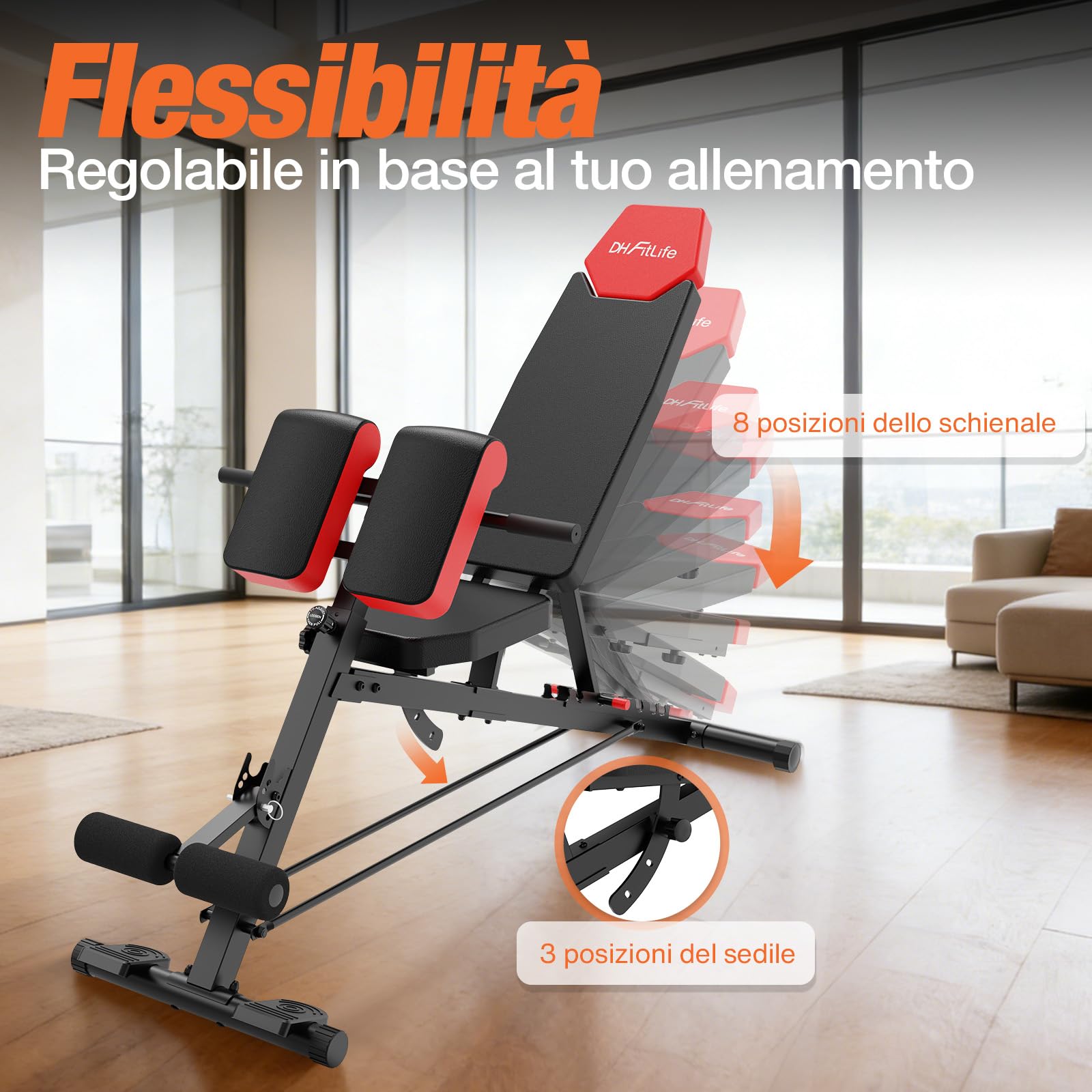 DH FitLife 2026 Panca Palestra Regolabile 6-in-1 con Hyperextension per Schiena e Addominali fino a 350 kg | Panca Multifunzionale per Home Gym | Panca Inclinata per Bench Press e Allenamento Completo