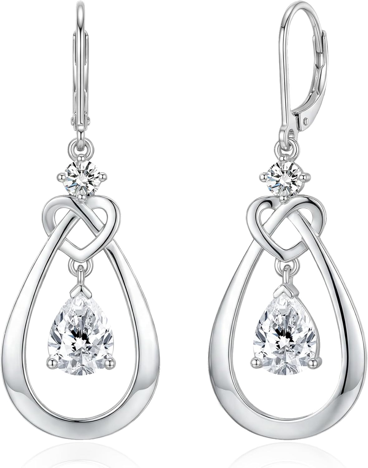 Teardrop Dangle Drop Earrings 925 Sterling Silver Birthstone Leverback Earrings, Infinity Love Birthday Anniversary Jewelry Gifts for Her Women Mom Wife