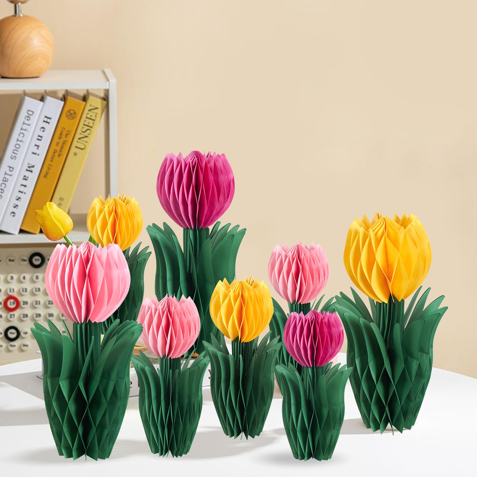 SUNBEAUTY 8 PCS Flower Honeycomb Decoration Pink Orange Tulip Mother Day Decorations Spring Decor Tulips Table Centerpieces for Home Office - Image 4