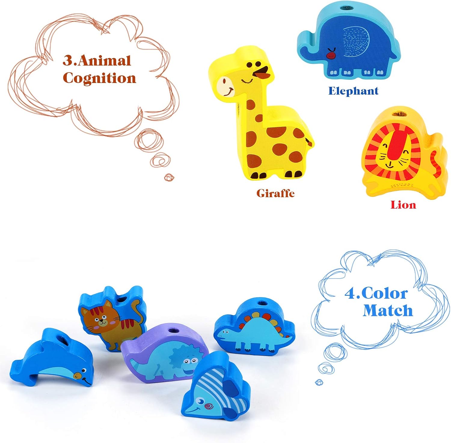 40 Pcs Lacing Beads for Toddlers Wooden Threading String Toys Montessori Beads Preschool Toys Learning Educational Toys Christmas Birthday Xmas Gift for Boys Girls Babies