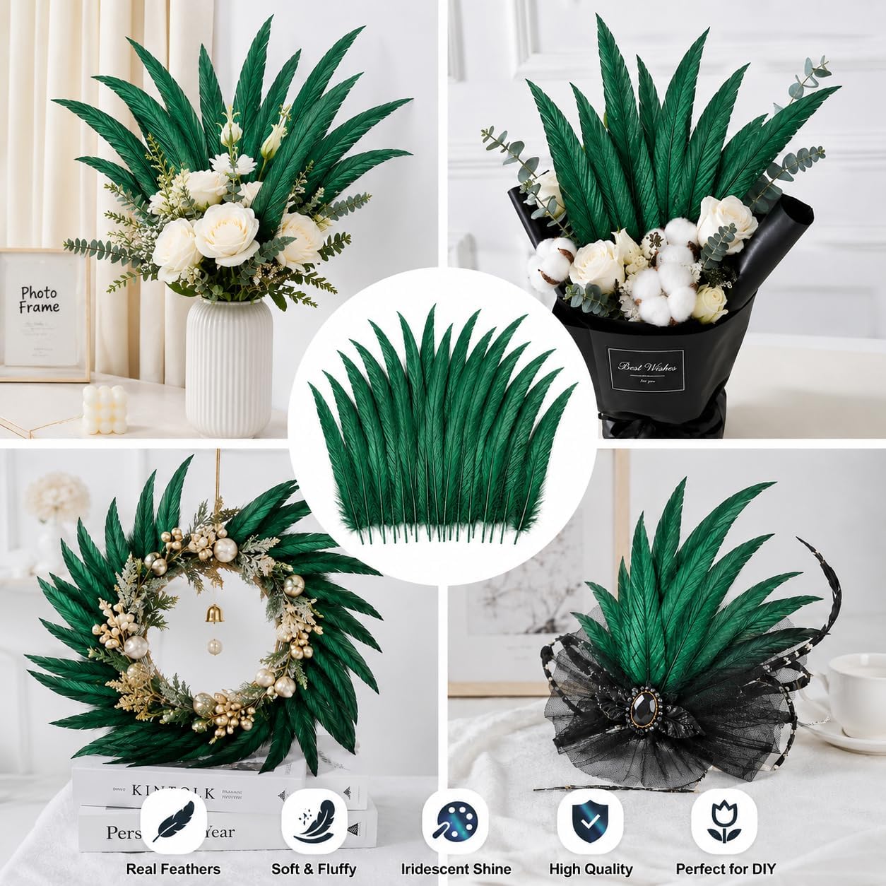 6-16inch Rooster Tail Feathers Bulk,200pcs Natural Long Feathers,Dark Green