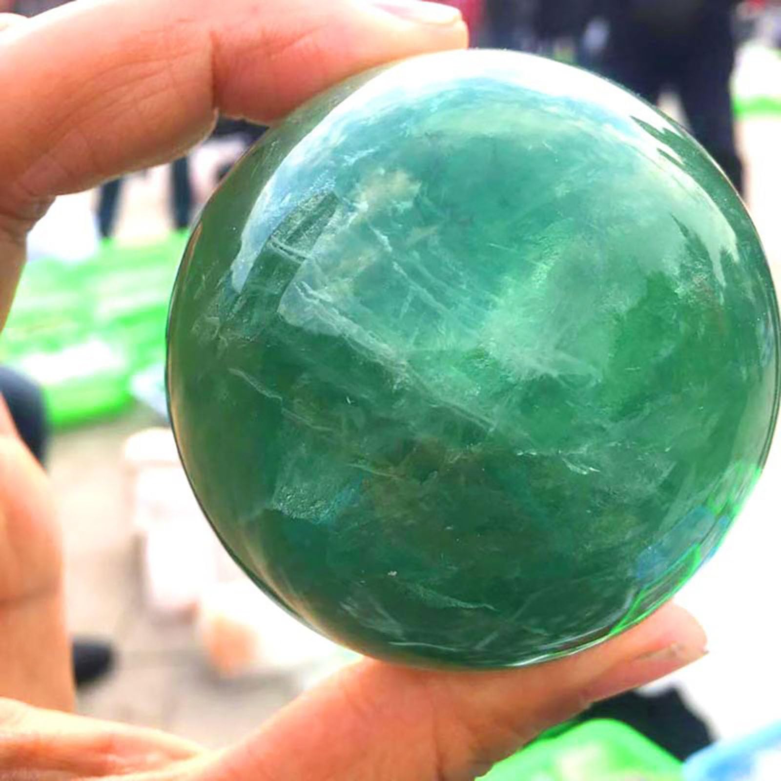 Adorno de Bola de Cristal de fluorita Verde, Escultura de orbe de Piedra de Cristal Feng Shui, Esfera Decorativa de Piedra Pulida de Escritorio para adivinación y decoración,50~60mm