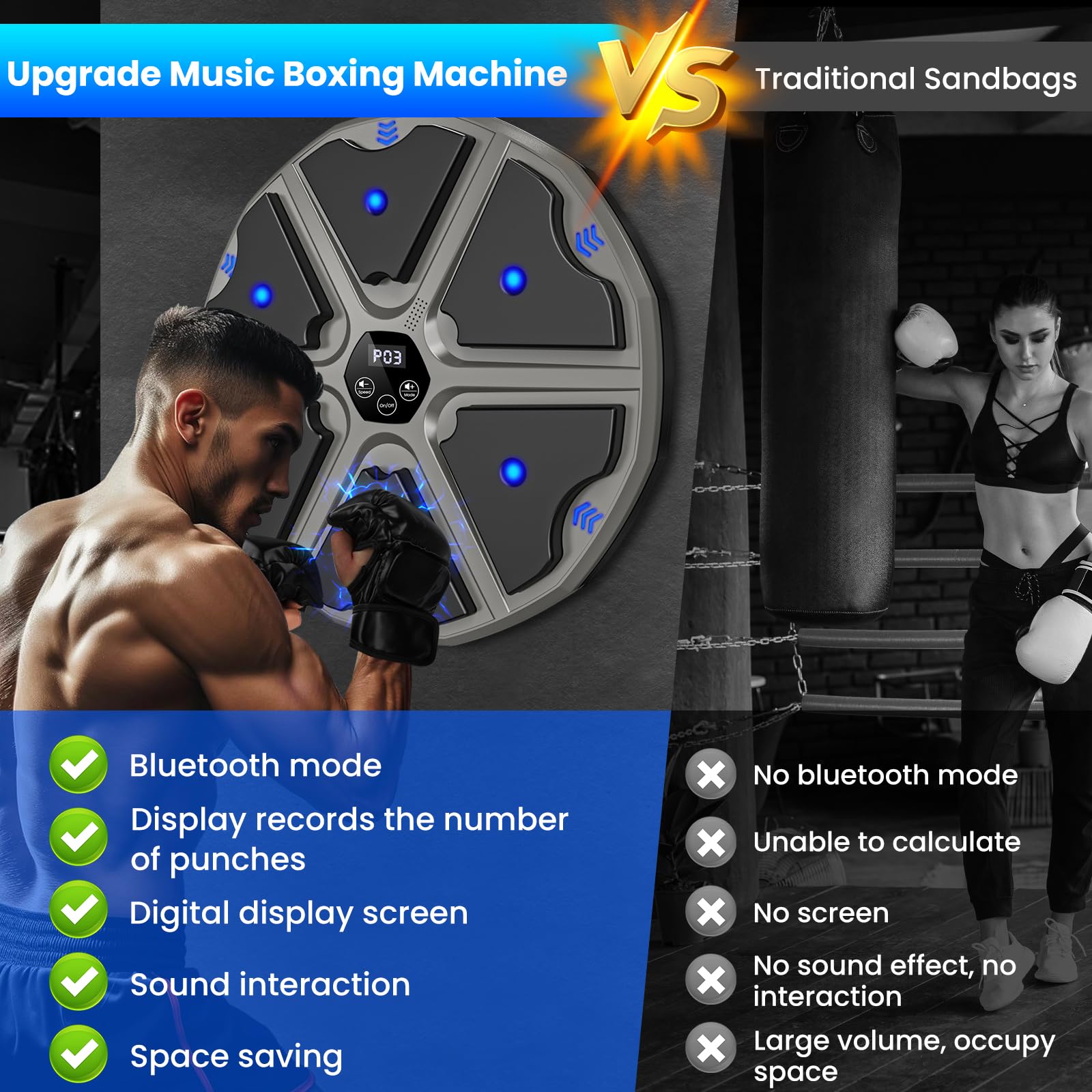 Music Boxing Machine, Elektronische Boxmaschine mit Musik, Boxing Machine mit Boxhandschuhen, Bluetooth, 9 Geschwindigkeits und Trainingsmodi, Zählmodus, Musik Box Maschine für Erwachsene