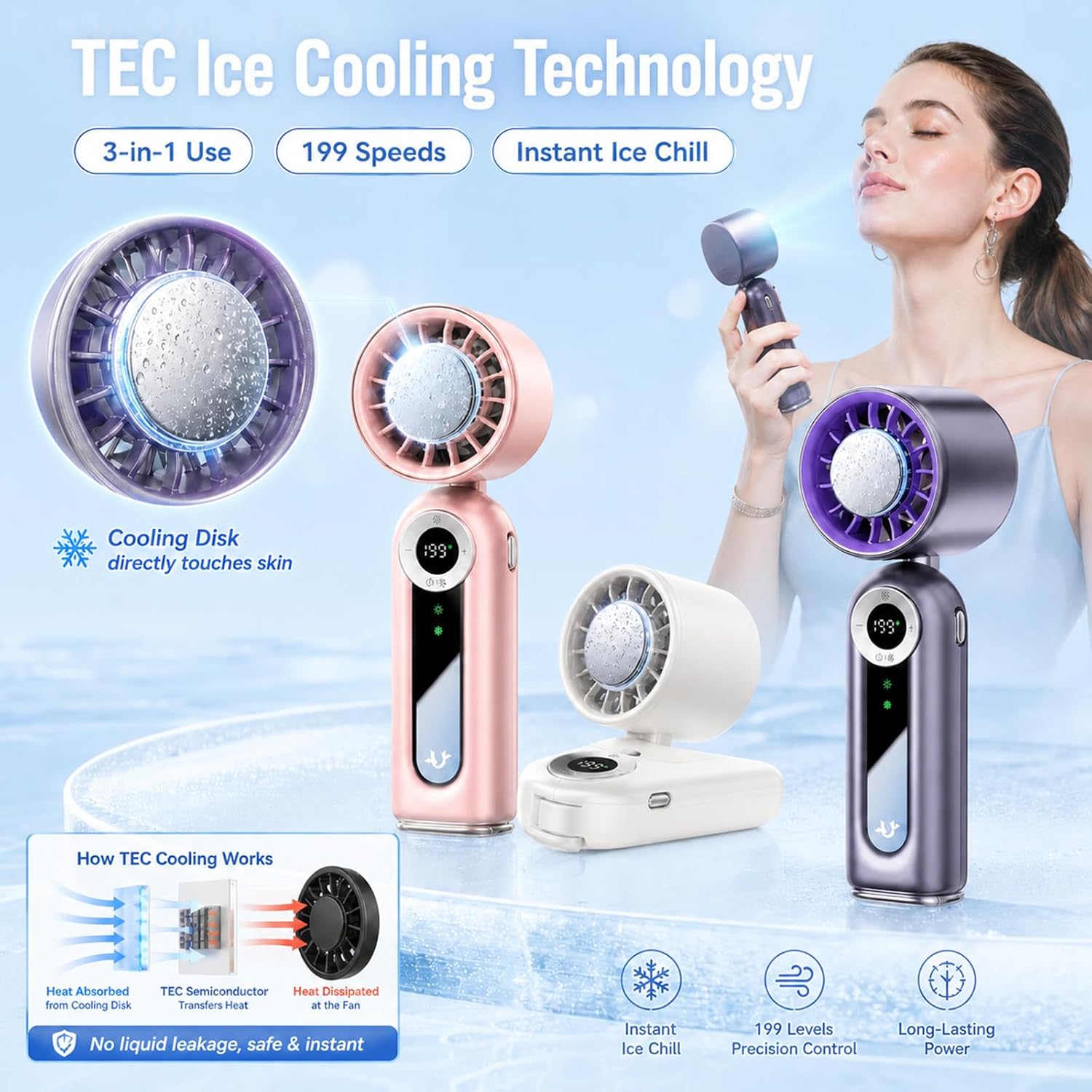 Portable Handheld Fan with Ice Cooling Personal Rechargeable Mini Neck Fan image 3