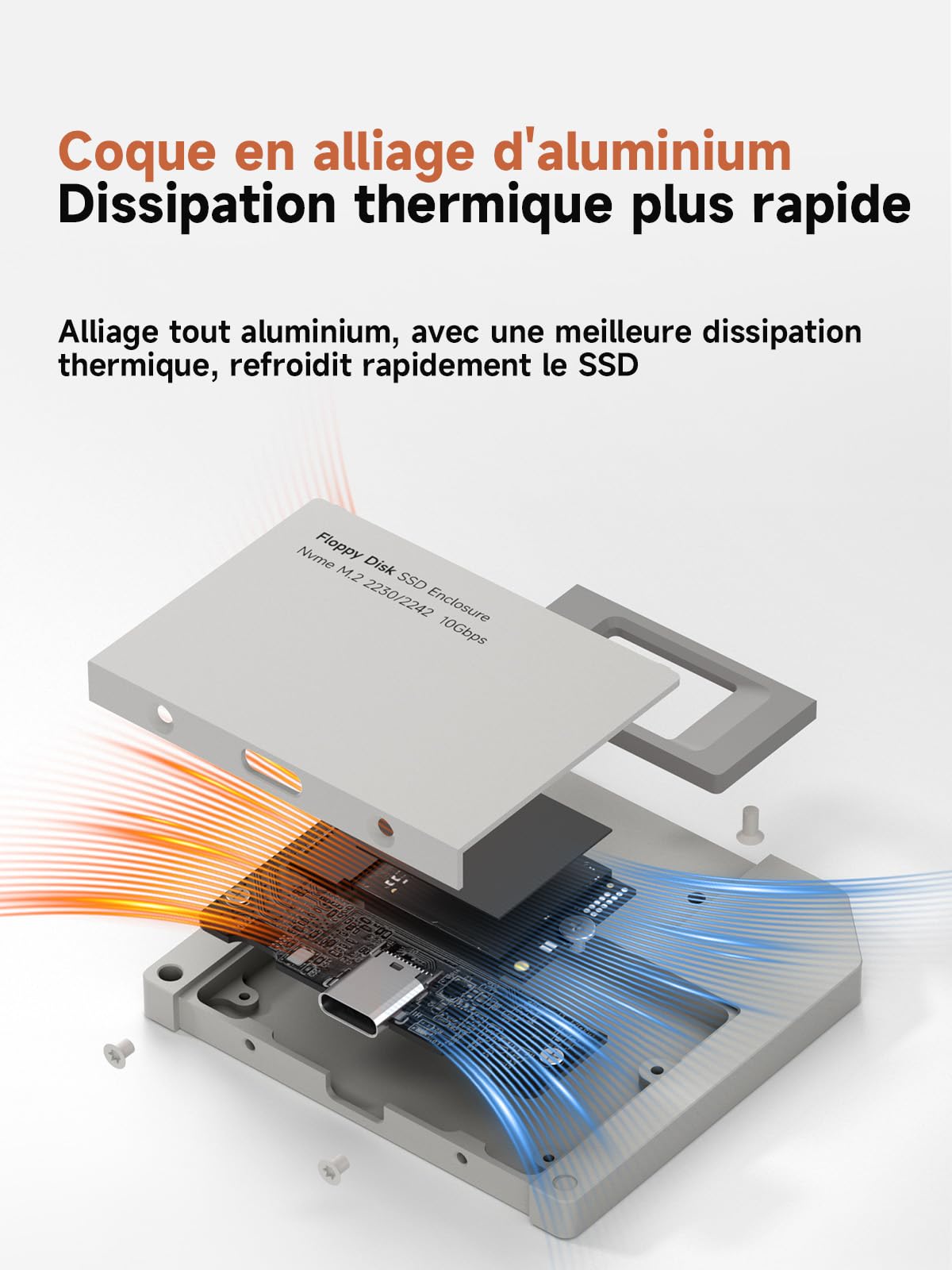 Hagibis Boîtier SSD Style Disquette USB 3.2 Gen2 10 Gbit/s vers NVMe PCI-E M.2 2230/2242 SSD, boîtier de Disque Dur Externe M.2 pour MacBook, Ordinateur Portable, iPad, Android, iPhone 17 Pro Max