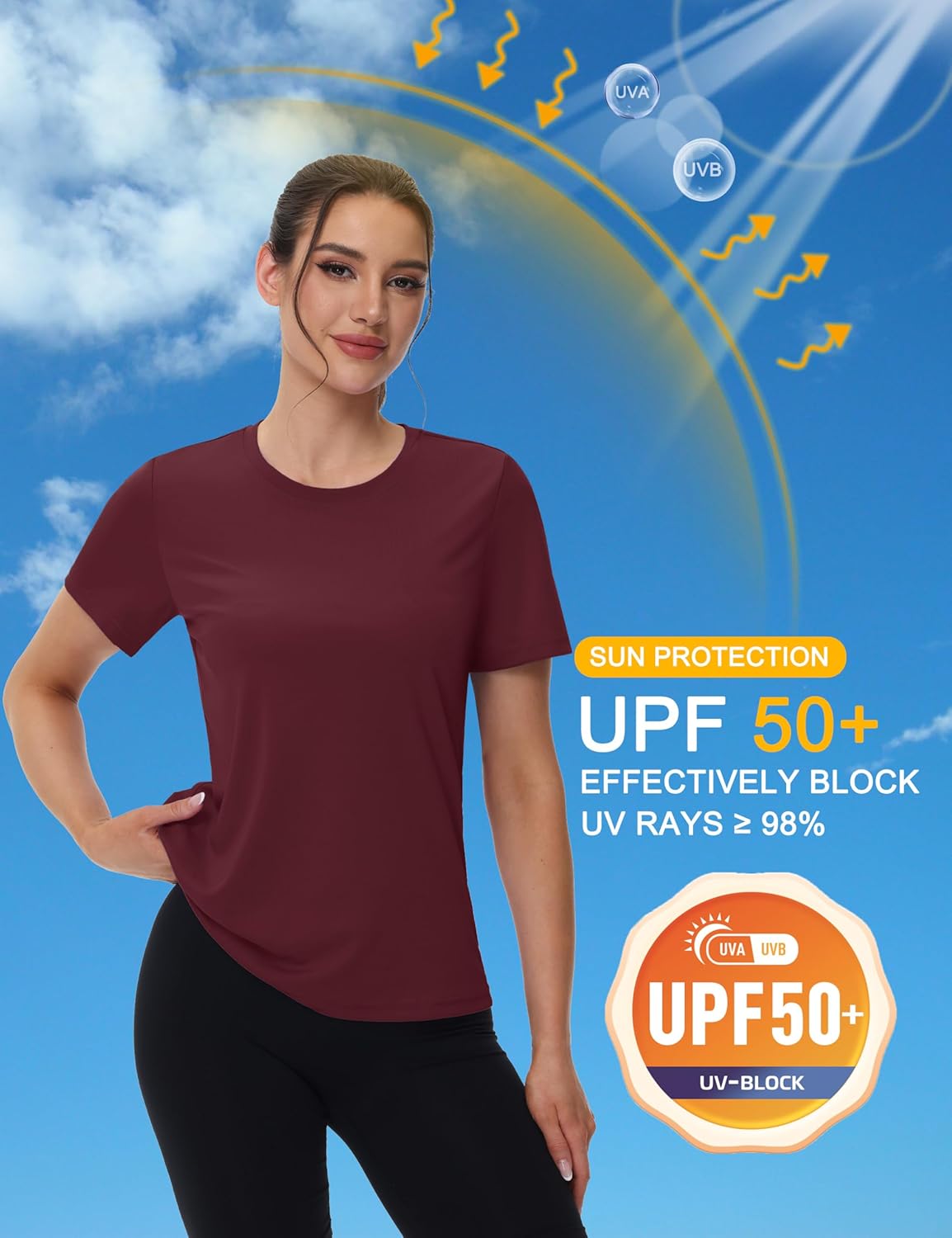 MAGCOMSEN Women's Short Sleeve T-Shirts UPF 50+ Sun Protection Quick Dry Athletic Running Workout Rash Guard Tops - Image 4