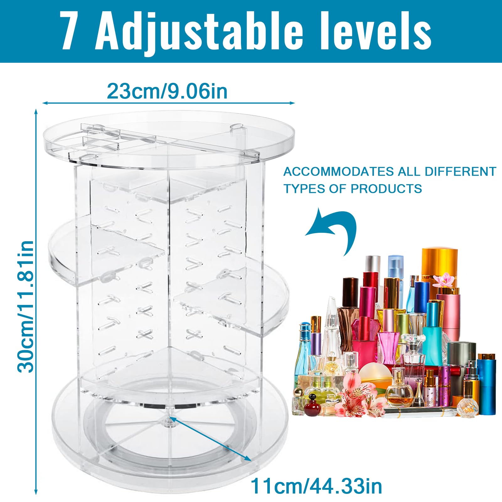 Mkitnvy Organizzatore di Trucco, Rotante a 360°, Make Up Organizer Porta Creme Ripiani Regolabili, Multifunzione pour Profumi Bagno