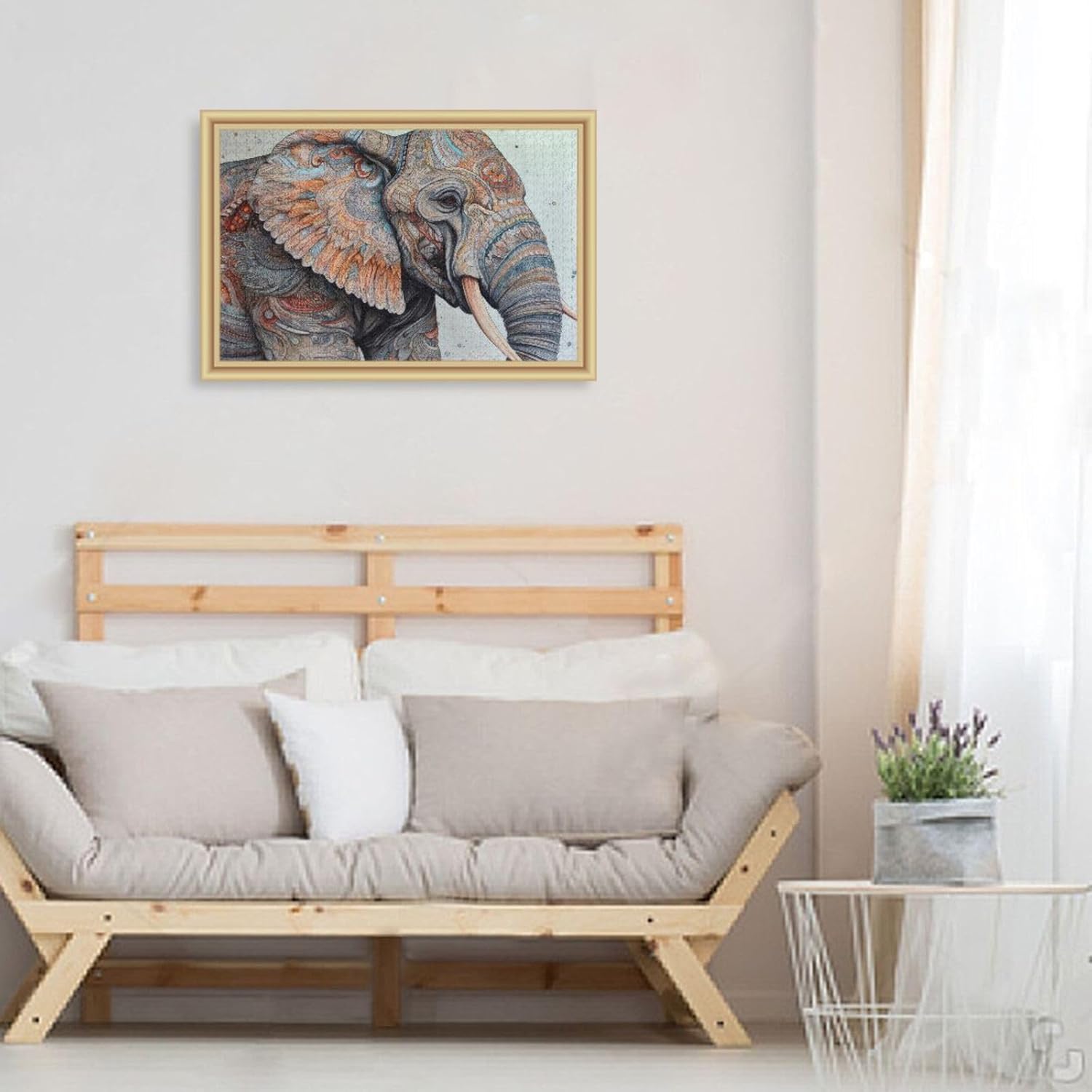 Wooden Jigsaw Puzzle 1000 Pieces Totem Elephant Print, Zigsaw with Alphabet Partition Storage Bag Easy to Solve for Adults