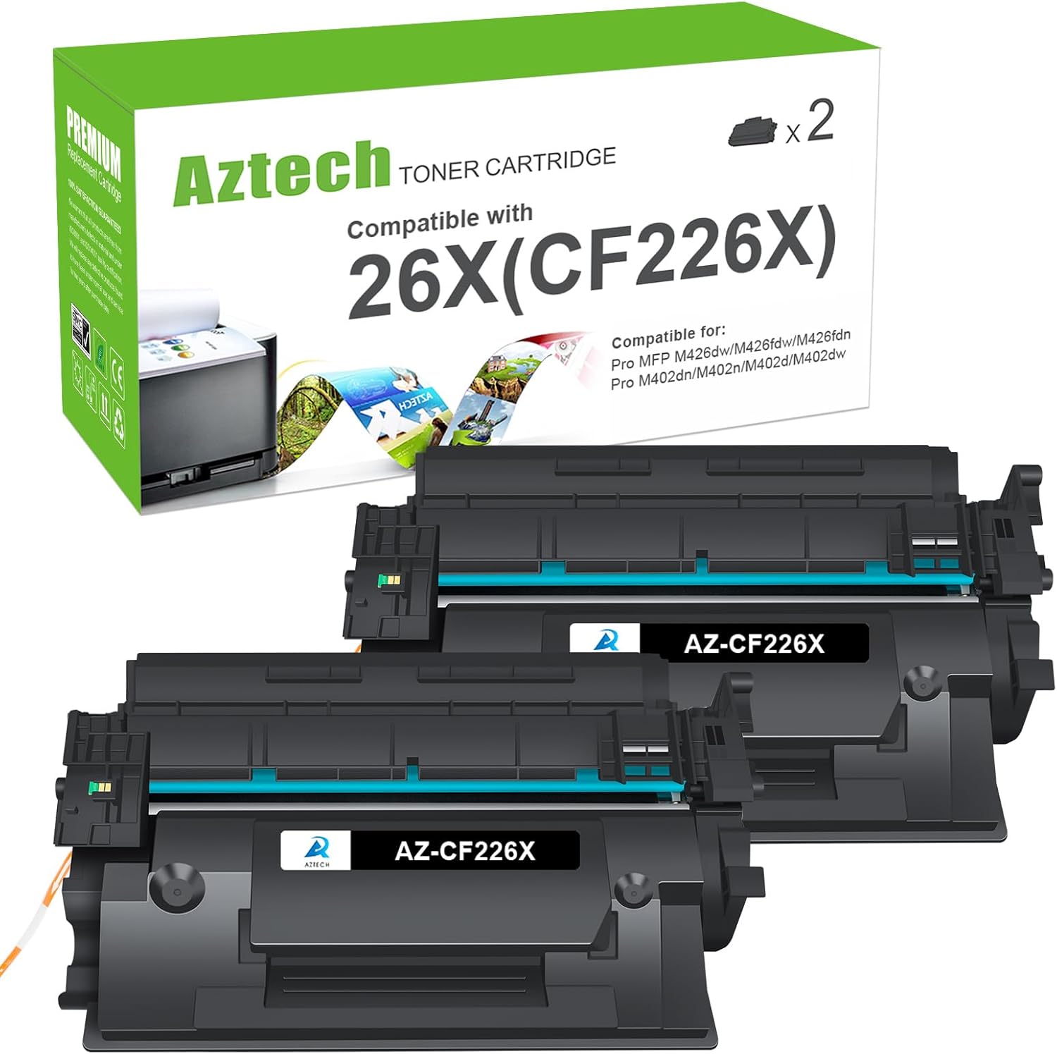 Aztech 26X CF226X Toner Cartridge High Yield Compatible Replacement for HP LaserJet 26X CF226X 26A CF226A Pro M402dn M402n M402dw Pro MFP M426fdw M426fdn M426dw CF226XC Printer Ink (Black 2-Pack)