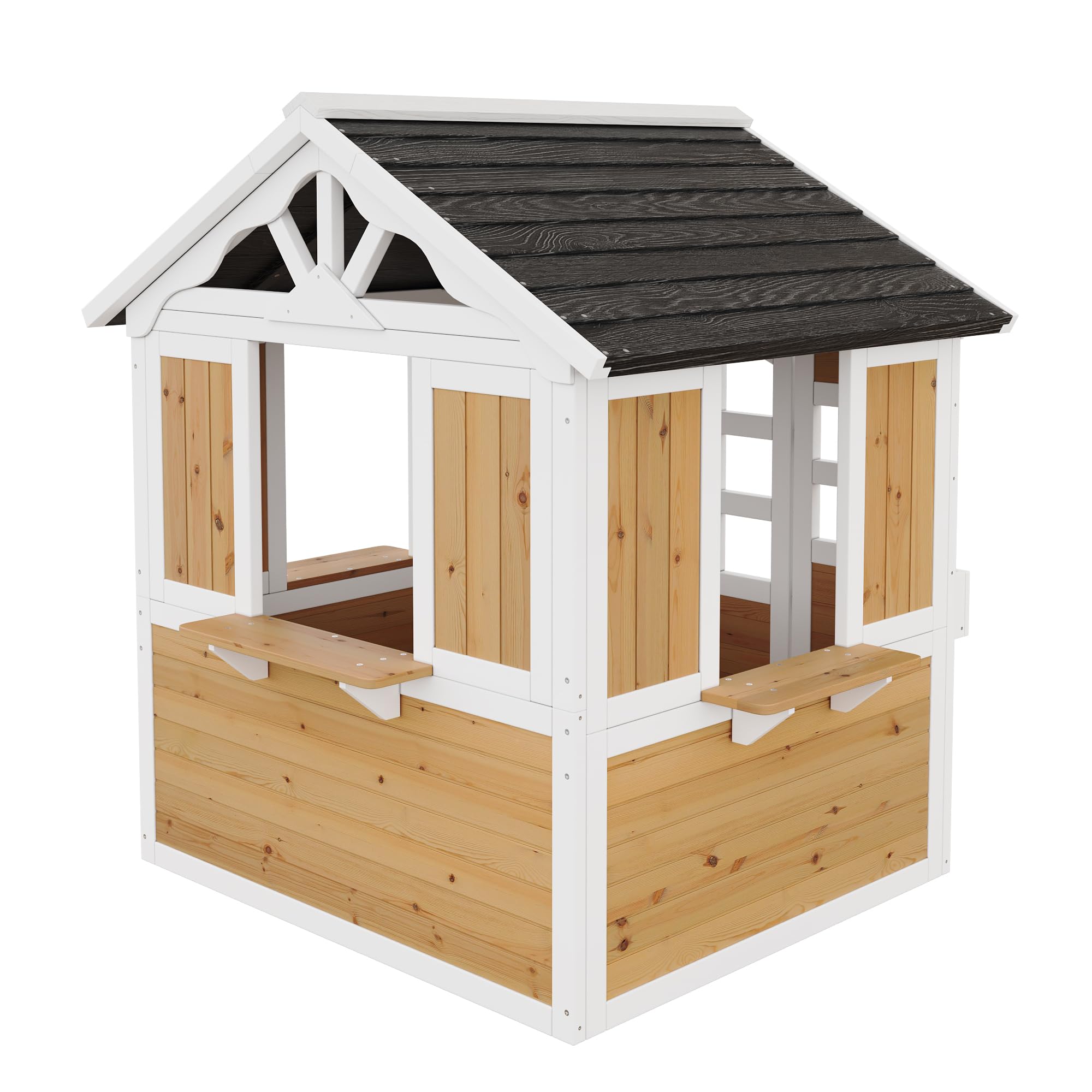 Casetta da giardino per Bambini, Casetta sull'albero per Bambini con Porte e finestre, in legno massello, Casette giocattolo da esterno resistente alle intemperie, 113 x 100 x 132 cm