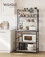 Vista 49 de VASAGLE Hutch - Estante para panaderos con toma de corriente, soporte para microondas de 14 ganchos, barra de café ajustable con panel de alambre