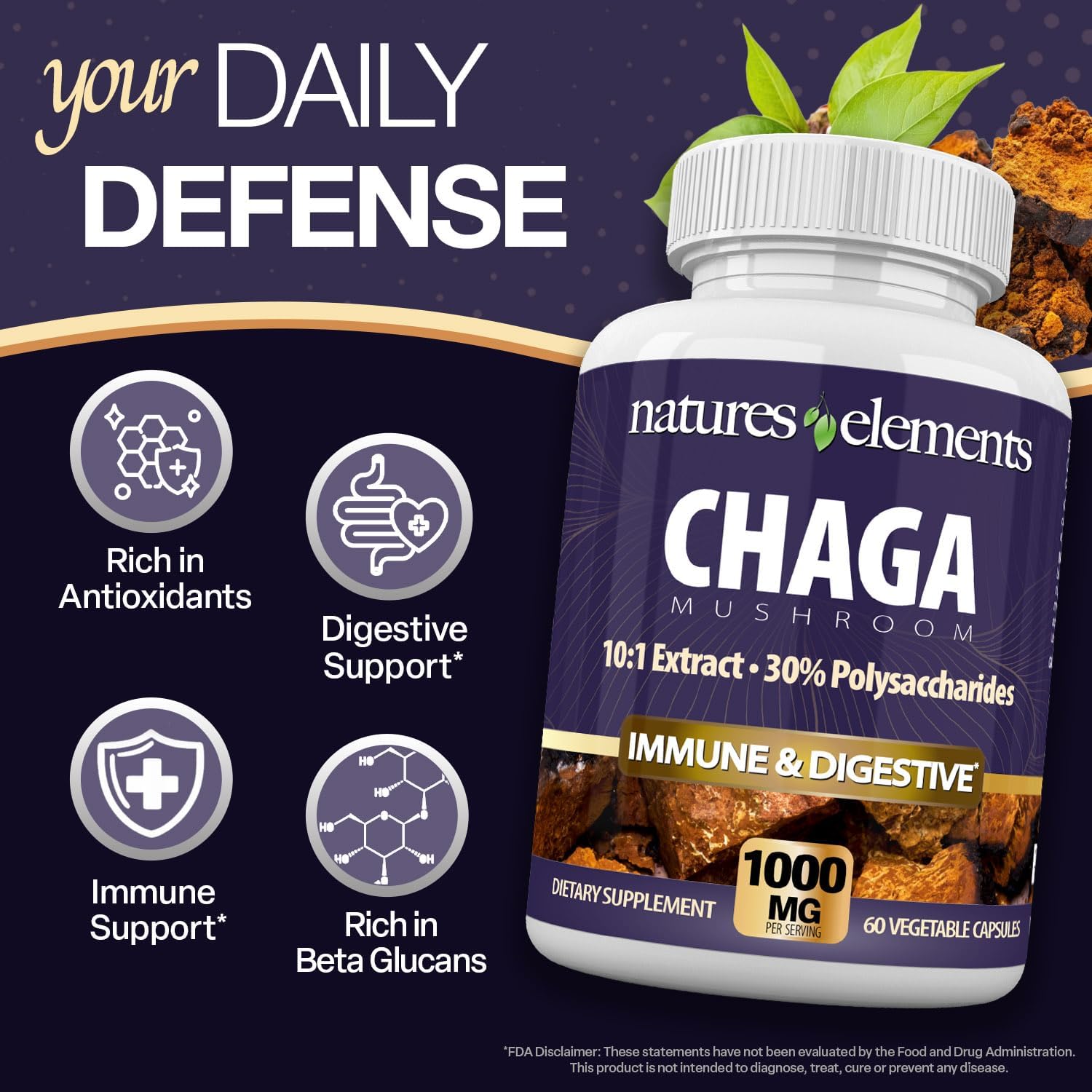 s Elements Chaga Mushroom – – 10:1 Extract % Polysaccharides –