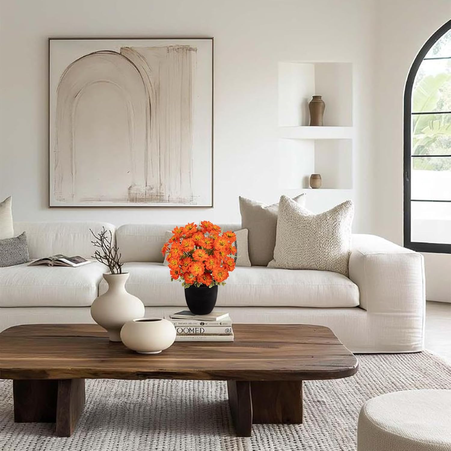 DILATATA Orange Poppy Artificial Flowers in Pot 12 Inch Fake Flowers Silk Poppies Arrangement Faux Plant Flower Decor for Spring Home Decor Table Centerpiece Garden Porch Window - Orange - Image 5