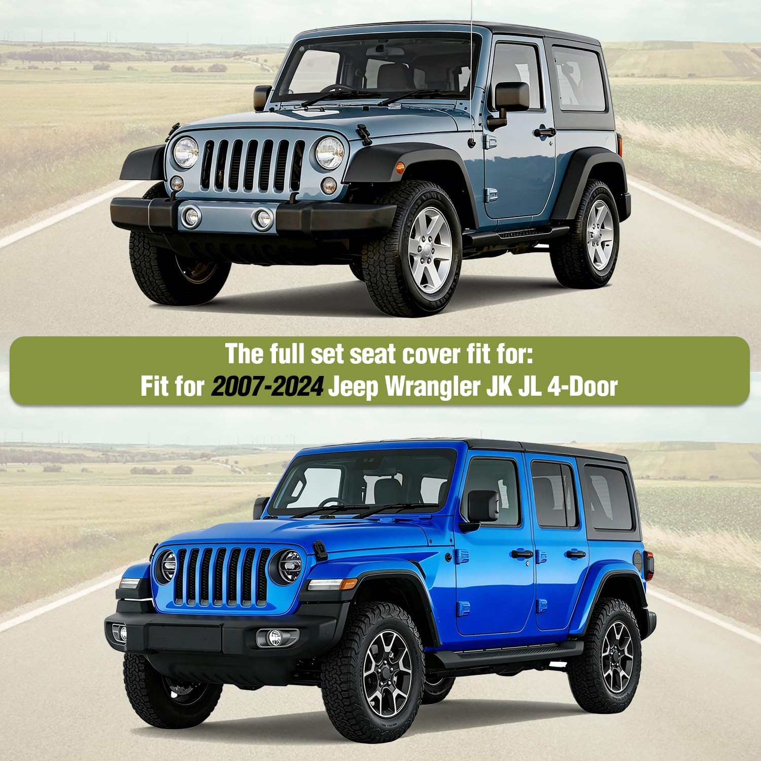 Nilight Car Seat Covers Custom Fit 2007-2024 Jeep Wrangler JK JL 4-Door Waterproof Faux Leather Cushion Full Set with Split Bench 40/60 for Unlimited Sahara Rubicon Willys Chief Moab
