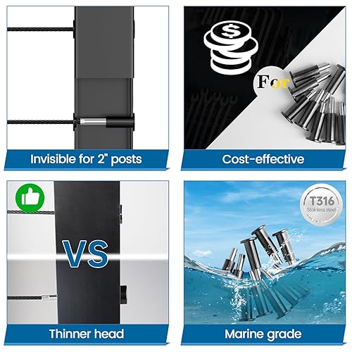 Miniatura 3 de Kit de barandilla de cable invisible de [Patente] Muzata, paquete de 40 piezas, tensor de estampado manual mejorado de 1/8 pulgadas, negro, oculto