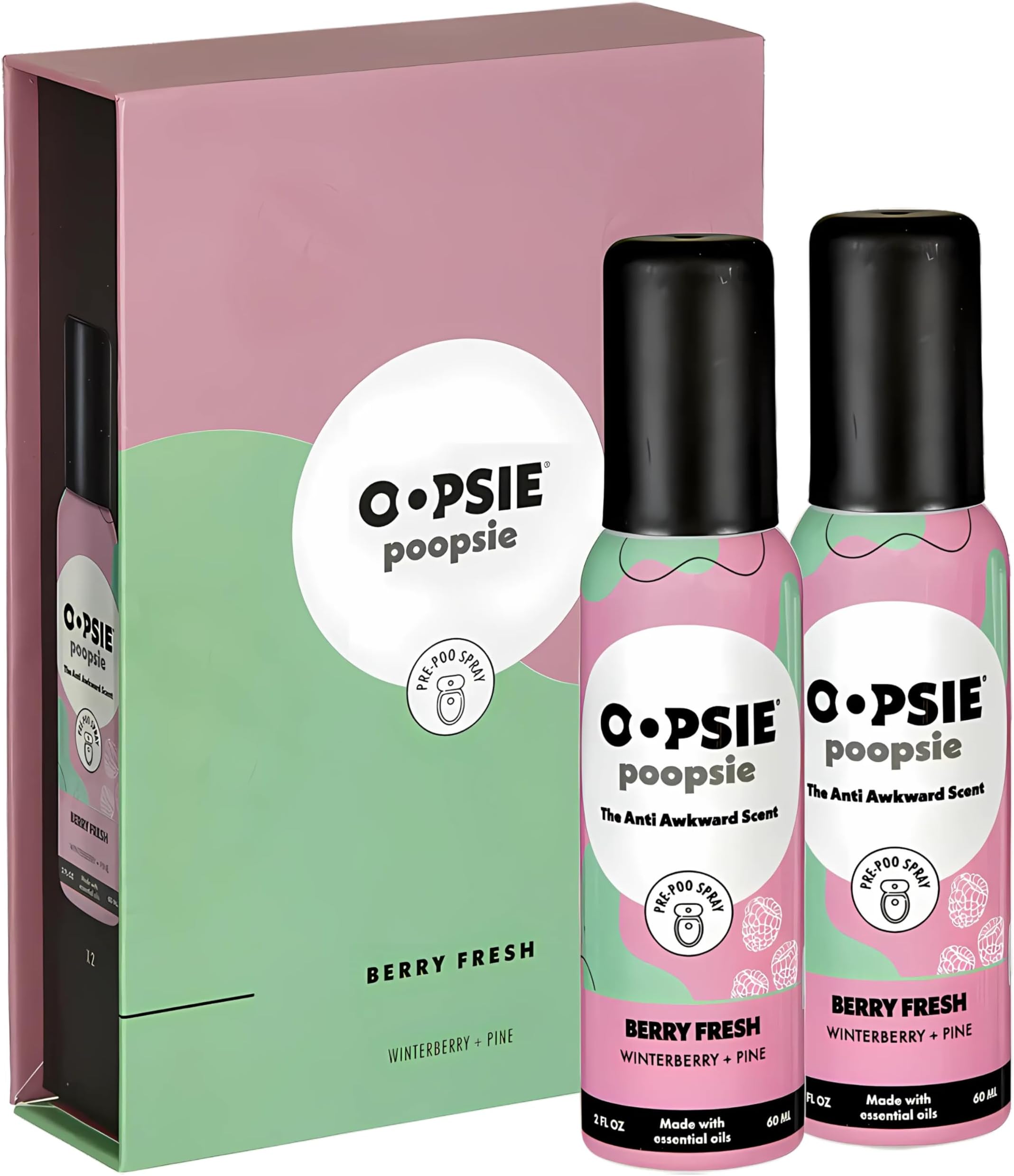 Pre GO toilet spray, discreet & portable original Pre-poo spray to use on the go. Assorted scents Odor Eliminator 2oz bottle Gift Set 2 Pack Berry Fresh