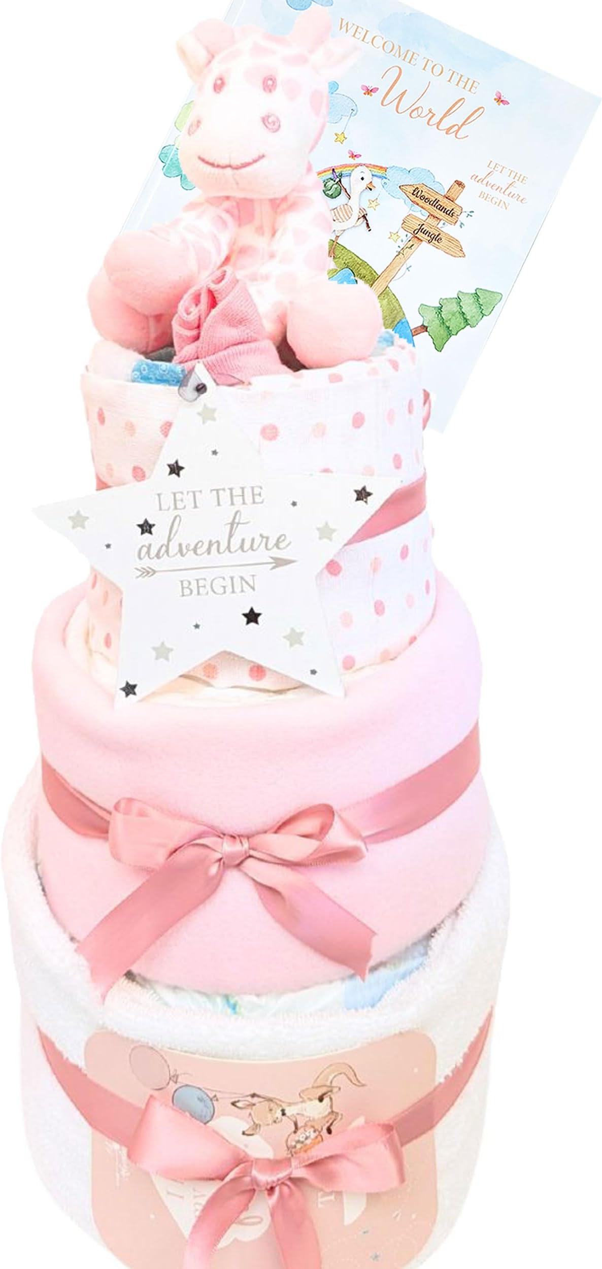 Nappy Cakes Baby Girl Gifts Newborn Hamper 9 Piece Gift Set Baby Shower, Maternity Gift Pink Giraffe