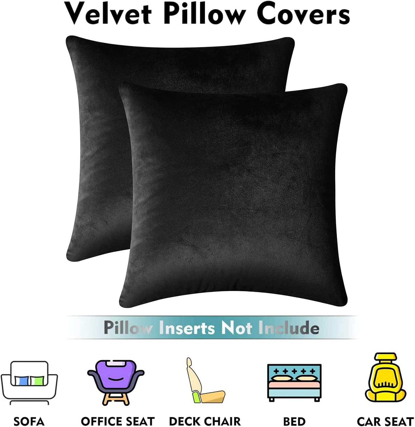 Hoitten Pillow Covers, Set of 2 Throw Pillow Covers, Throw Pillow Covers 18x18 for Couch Sofa Bedroom Home Office (Black,18x18 Inches)